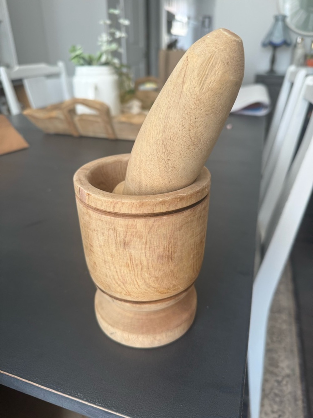 Vintage Wooden Mortar and Pestle - Natural Light Wood